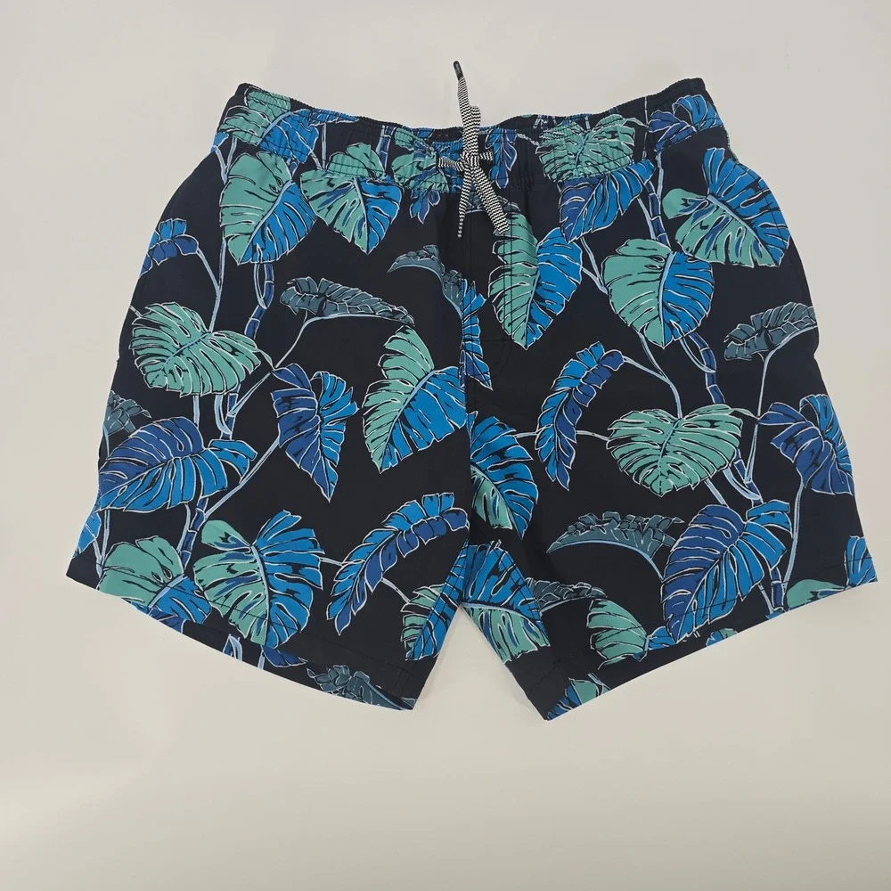 Reyn Spooner Mens Tropical Monstera Leaf Swim Trunks Blue Small Bamboo Charcoal